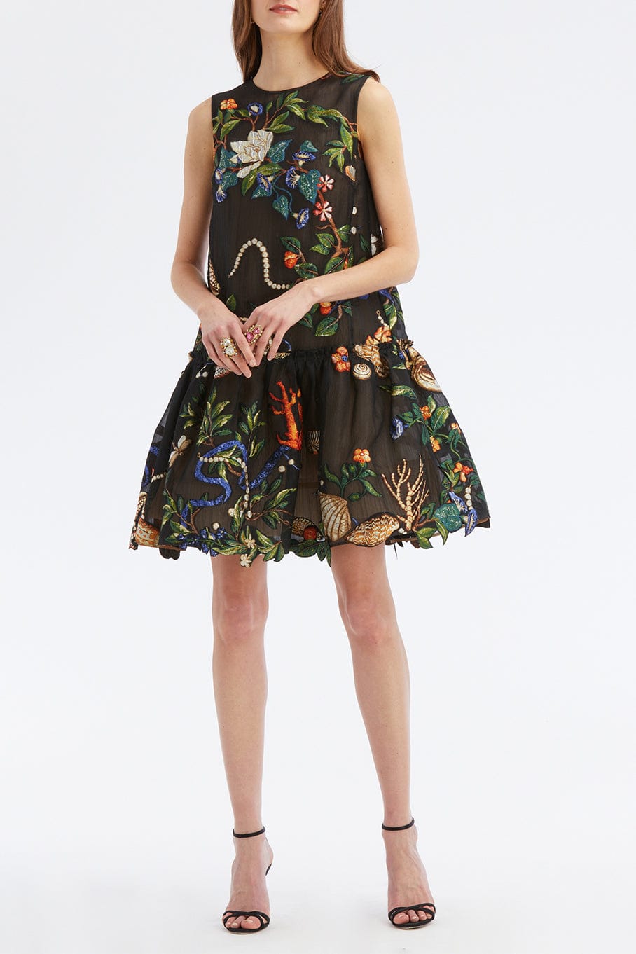 OSCAR DE LA RENTA-Sleeveless Pietre Dure Peplum Dress-