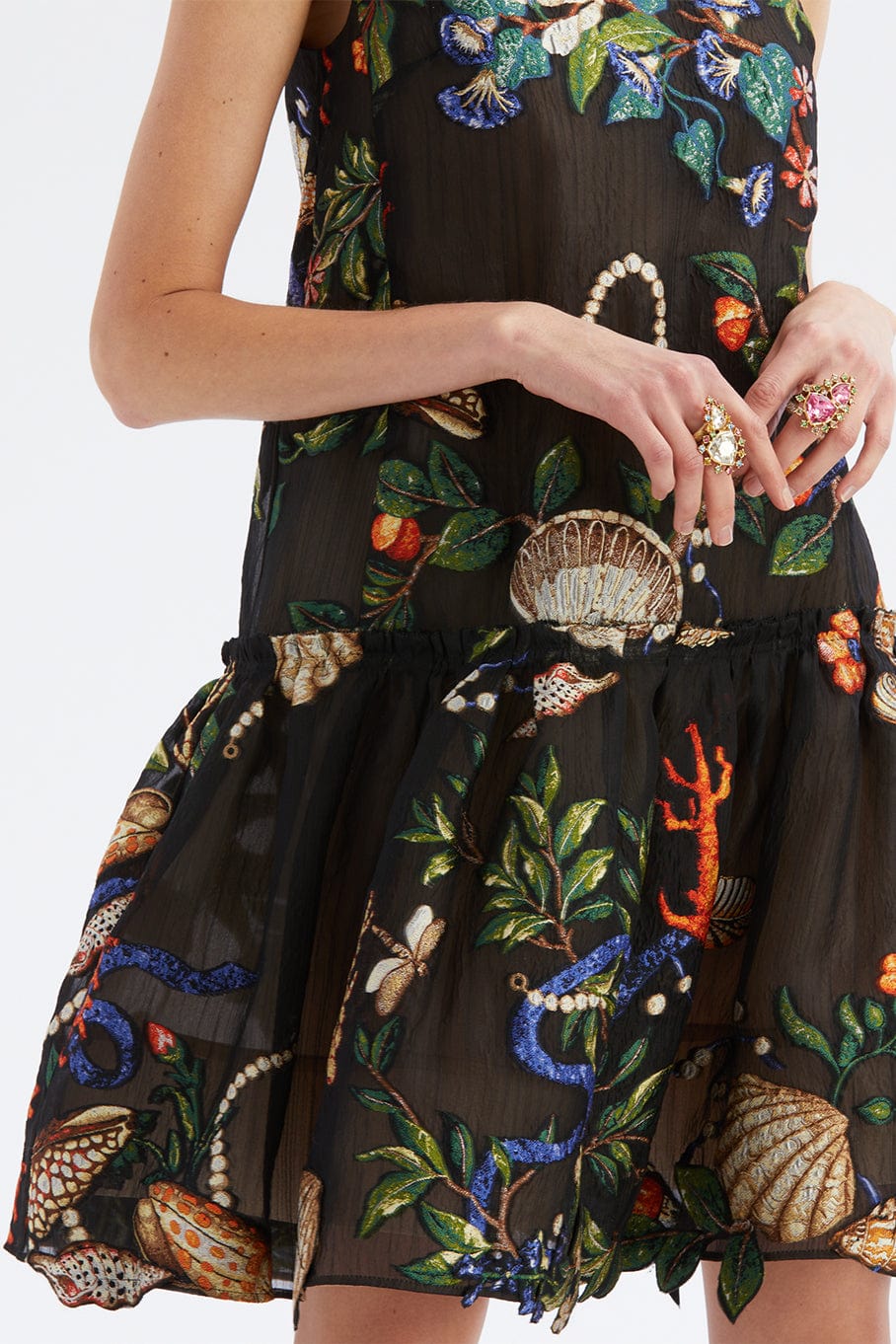 OSCAR DE LA RENTA-Sleeveless Pietre Dure Peplum Dress-