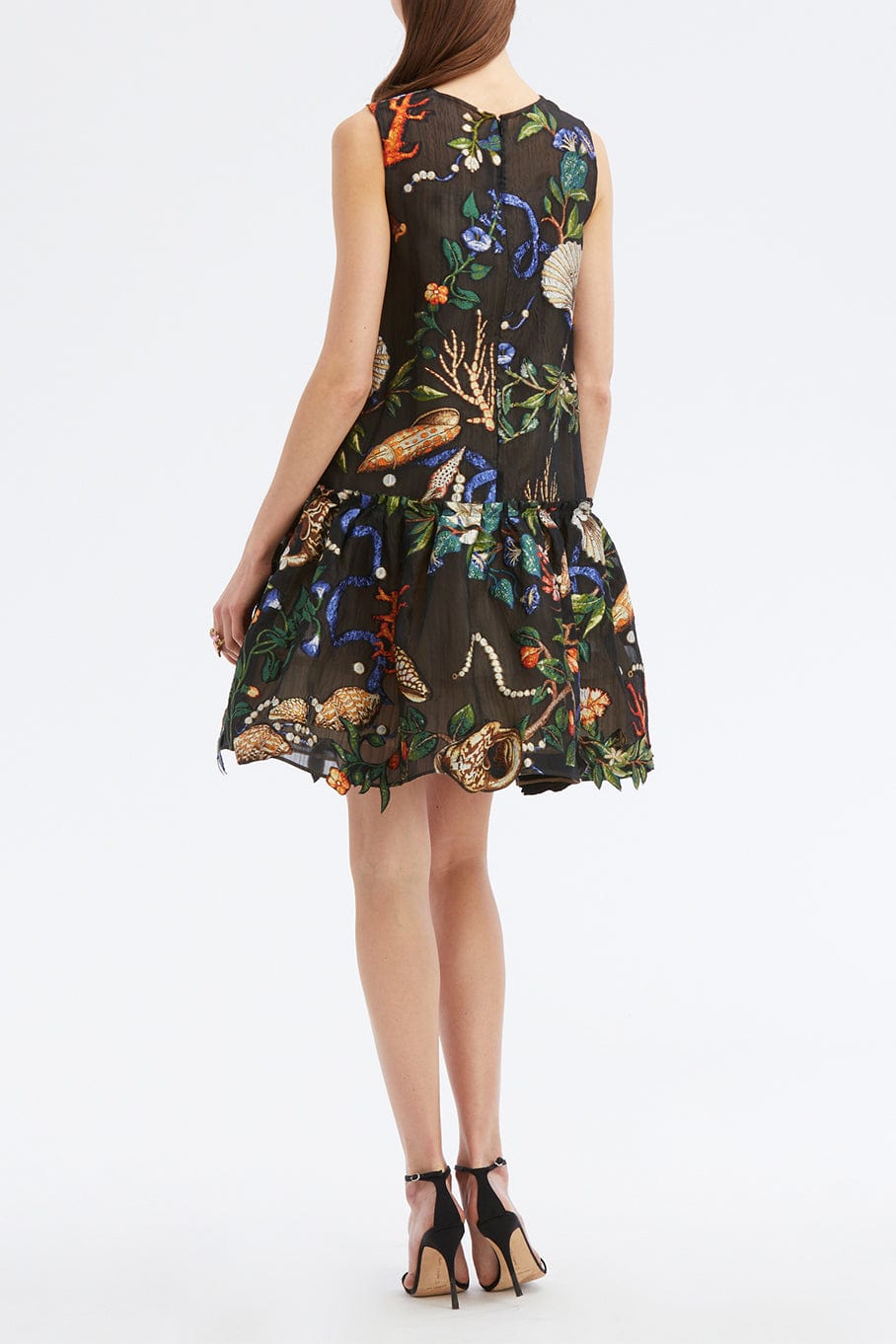 OSCAR DE LA RENTA-Sleeveless Pietre Dure Peplum Dress-