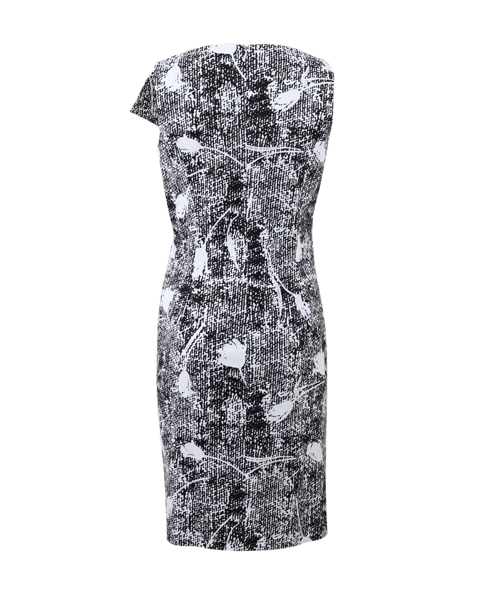 OSCAR DE LA RENTA-Floral Print Contrast Dress-BLK/WHT