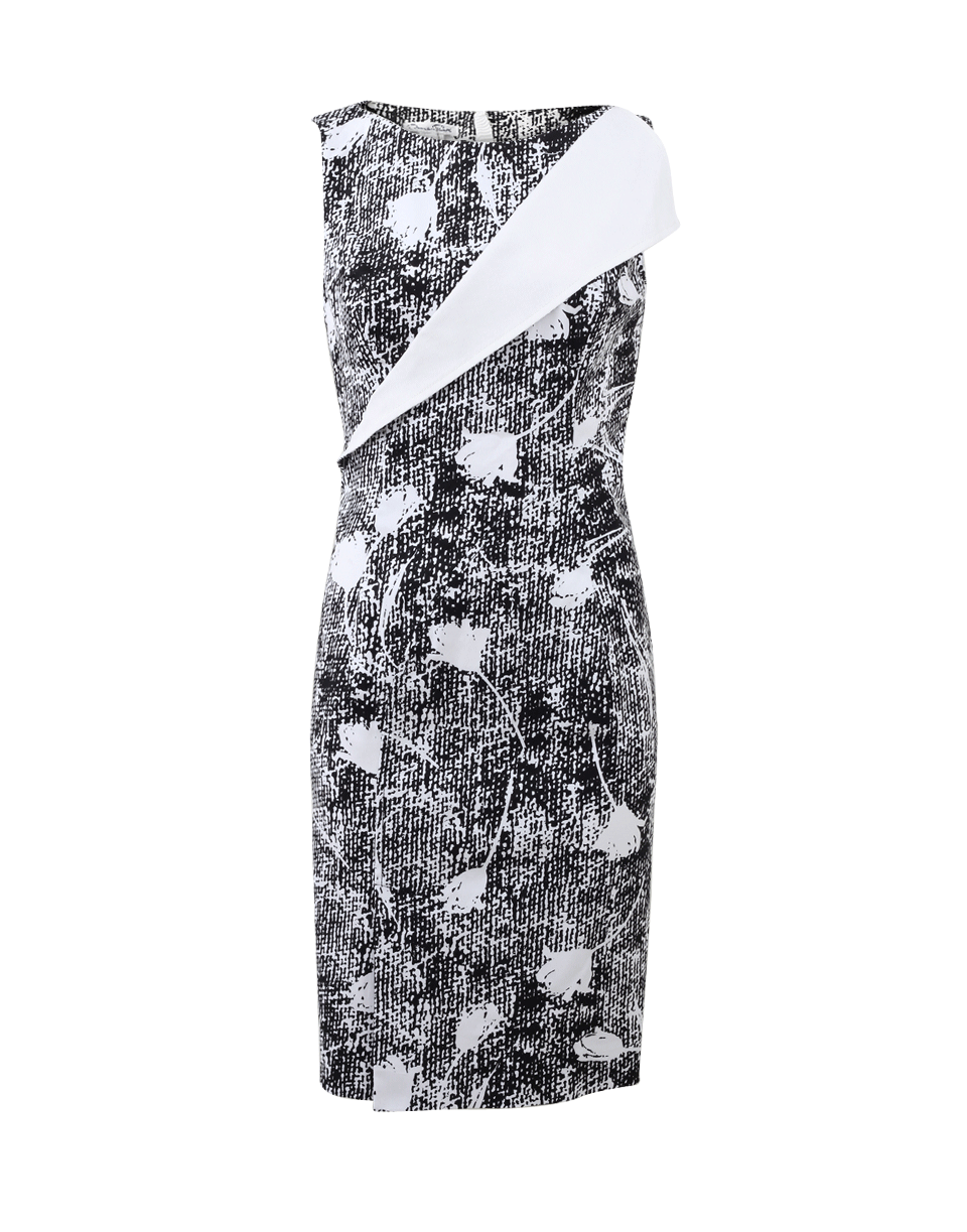 OSCAR DE LA RENTA-Floral Print Contrast Dress-BLK/WHT