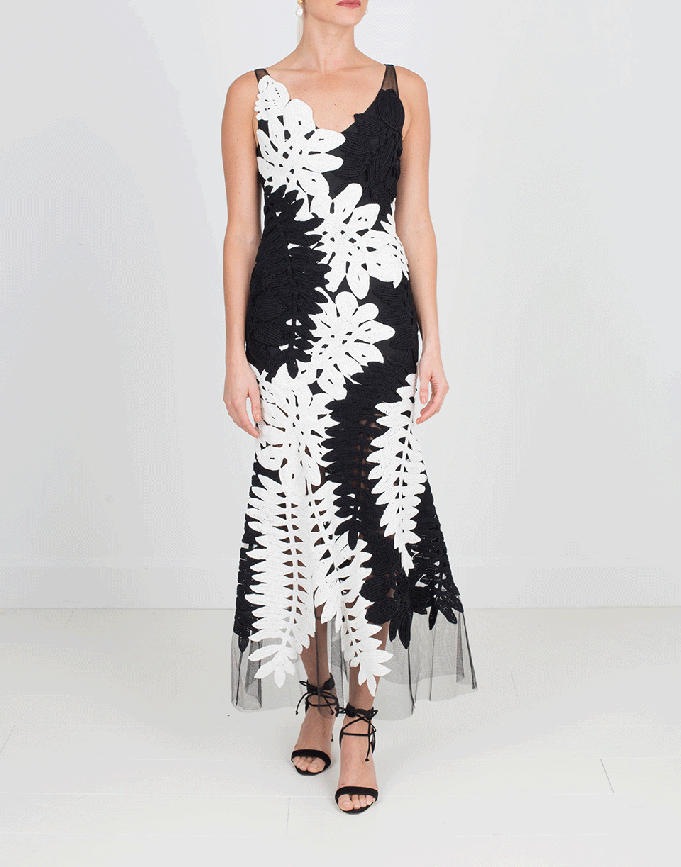OSCAR DE LA RENTA-Crochet Dress-BLK/WHT