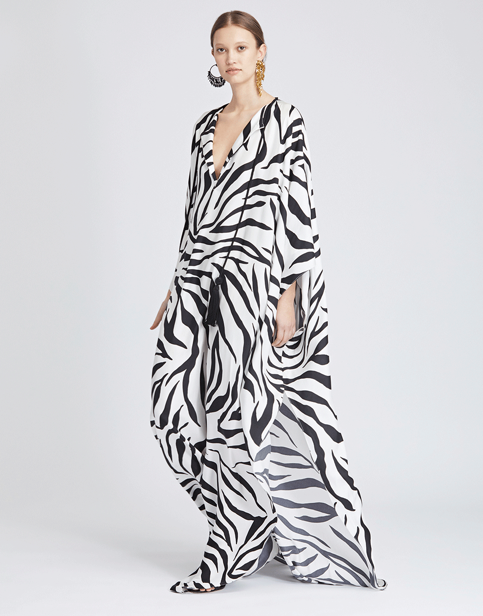 OSCAR DE LA RENTA-Zebra Print Silk Caftan-BLK/WHT