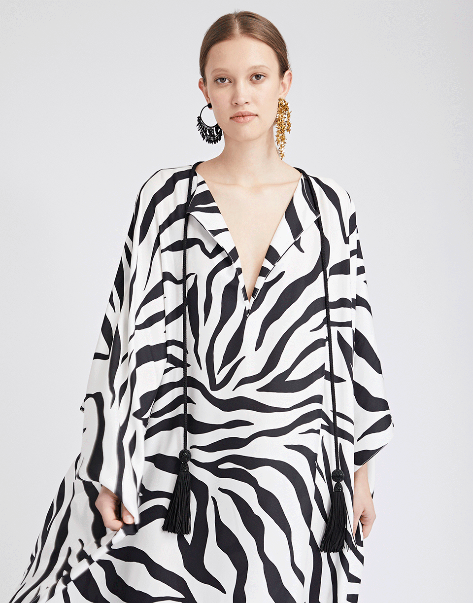 OSCAR DE LA RENTA-Zebra Print Silk Caftan-BLK/WHT