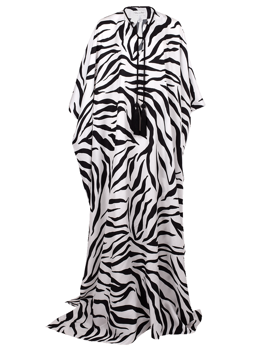 OSCAR DE LA RENTA-Zebra Print Silk Caftan-BLK/WHT
