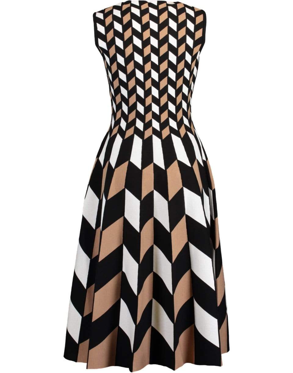 OSCAR DE LA RENTA-Sleeveless Graphic Pleated Midi Dress-BLK/WHT