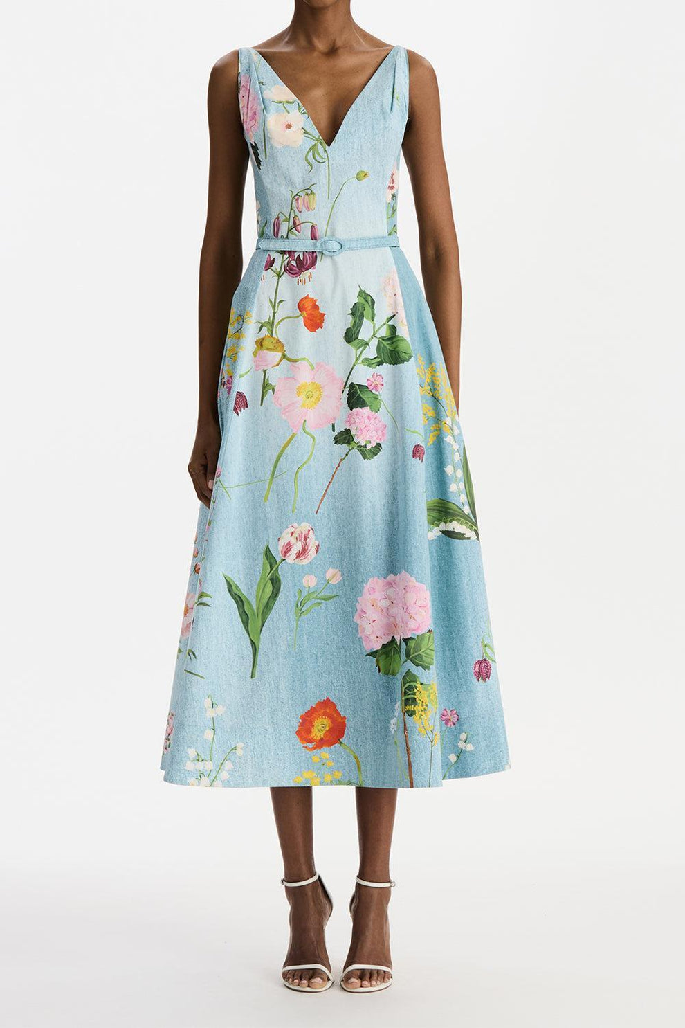 oscar de la renta midi dress Mixed Botanical Cotton Poplin 12 Color:Blue(As Picture) the design brings sculptural audience_women Custom Size Dark Green