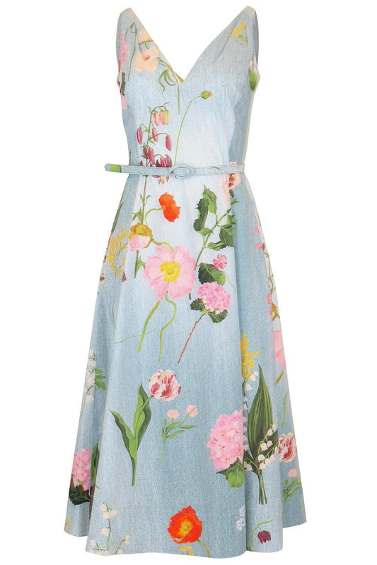 Botanical Poplin Dress-BLUE-2-CLOTHINGDRESSCASUAL-OSCAR DE LA RENTA