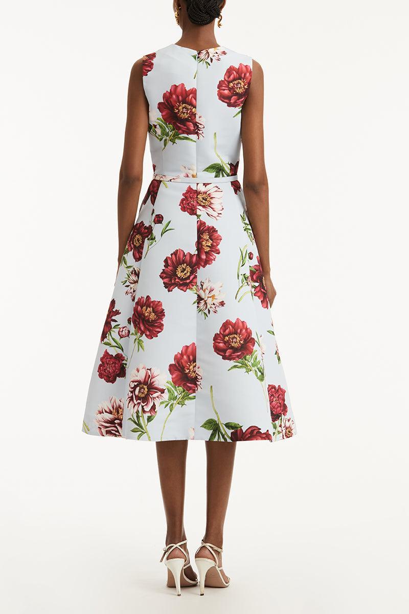 Peony Printed Day Dress-BLUE QUARTZ-4-CLOTHINGDRESSCASUAL-OSCAR DE LA RENTA