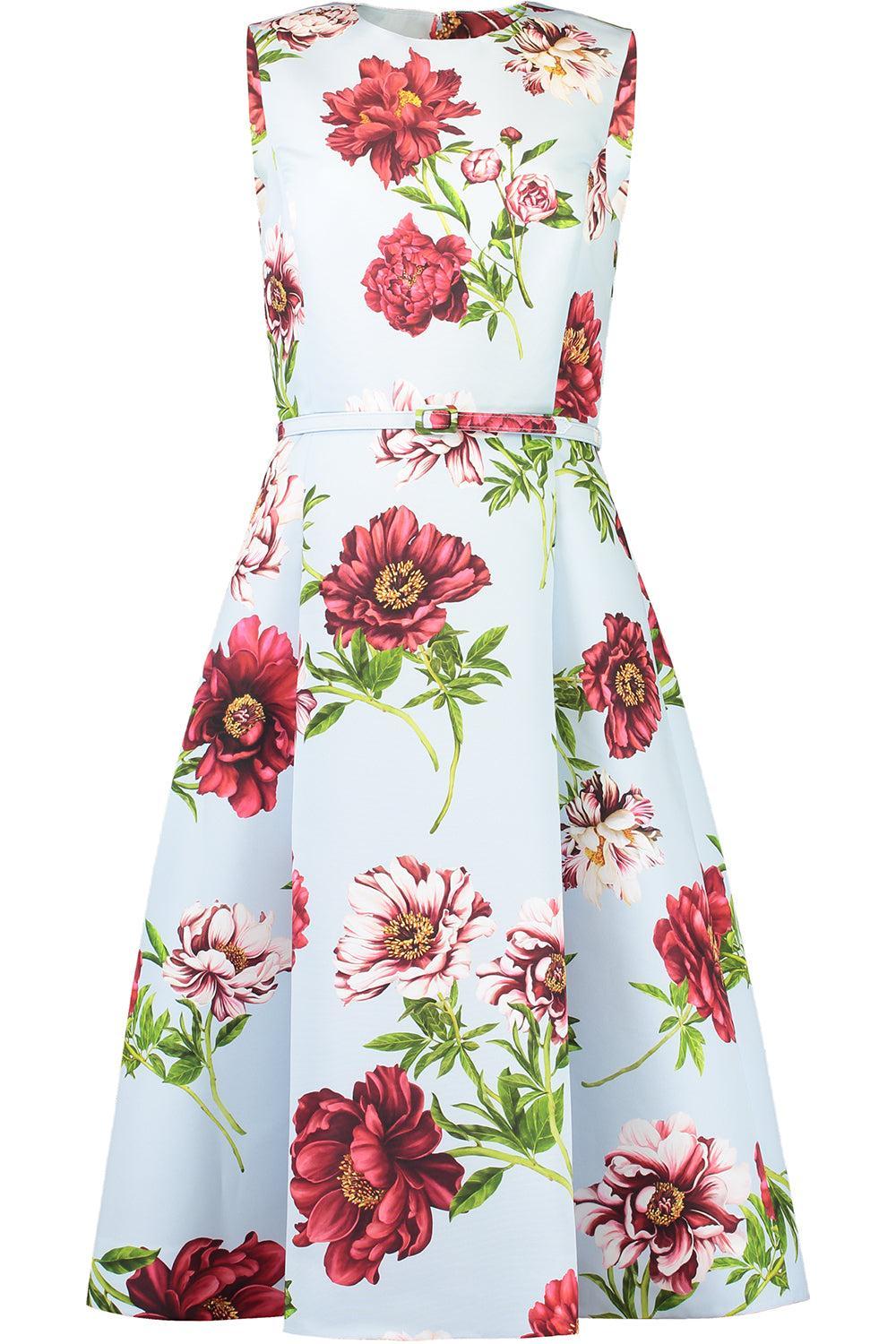Peony Printed Day Dress-BLUE QUARTZ-4-CLOTHINGDRESSCASUAL-OSCAR DE LA RENTA