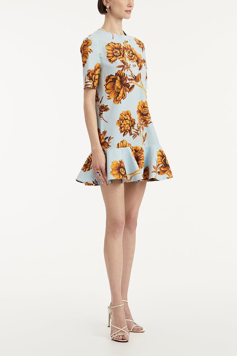 Tonal Peony Print Day Dress-BNICEBLU-4-CLOTHINGDRESSCASUAL-OSCAR DE LA RENTA