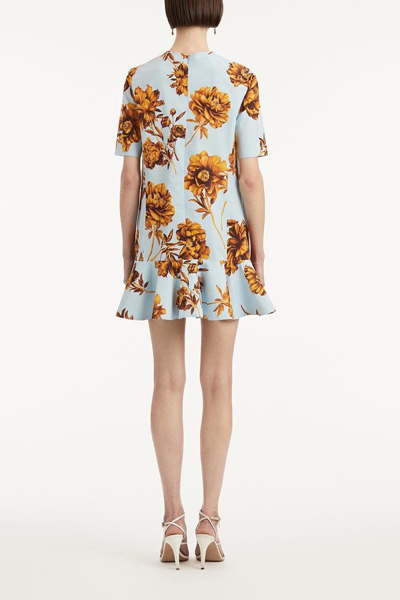 Tonal Peony Print Day Dress-BNICEBLU-4-CLOTHINGDRESSCASUAL-OSCAR DE LA RENTA