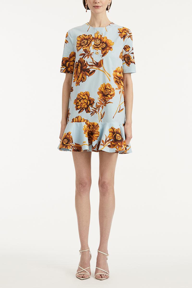 Tonal Peony Print Day Dress-BNICEBLU-4-CLOTHINGDRESSCASUAL-OSCAR DE LA RENTA