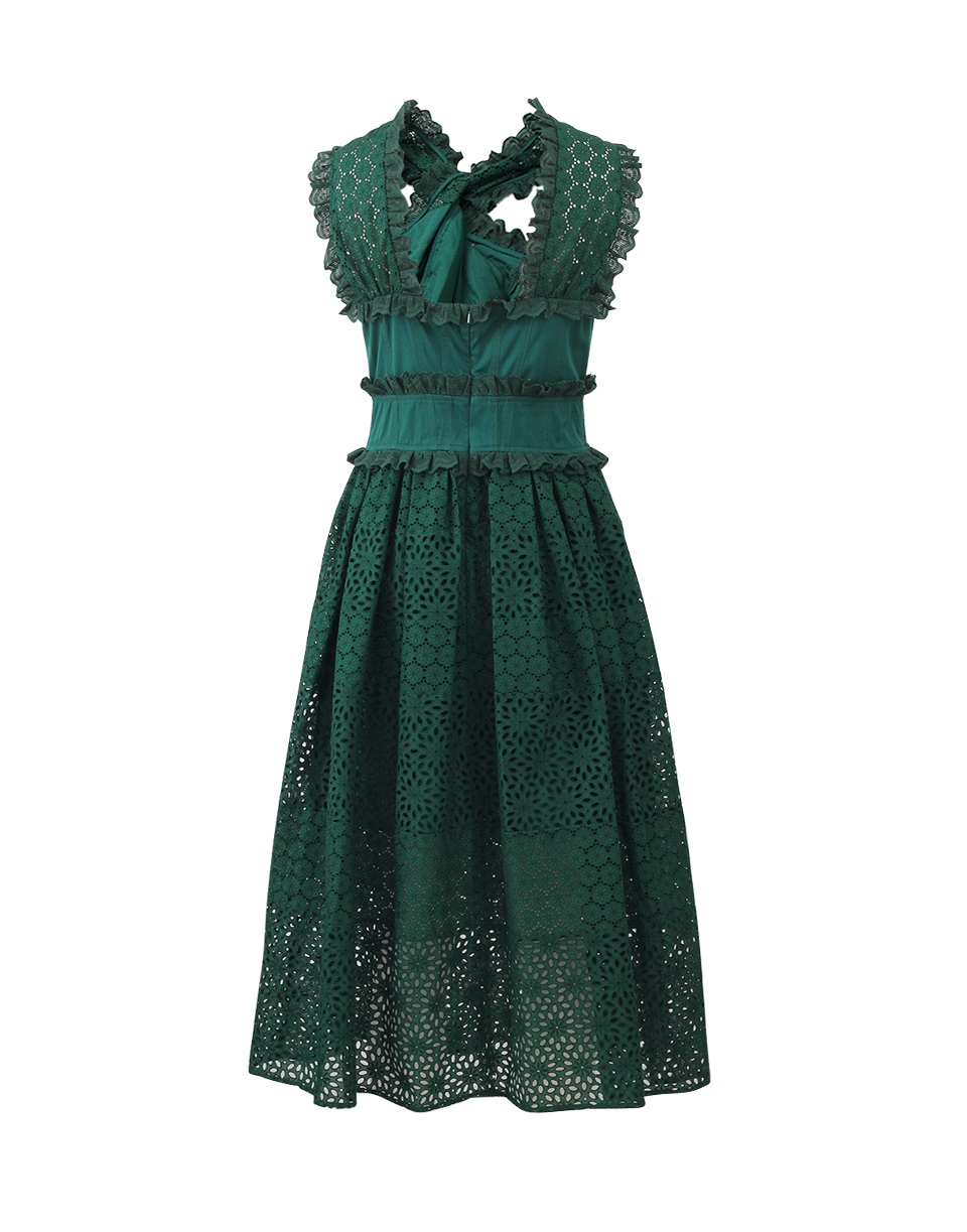 OSCAR DE LA RENTA-Cross Front Lace Dress-BTTLGRN