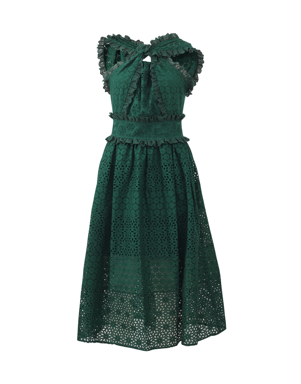 OSCAR DE LA RENTA-Cross Front Lace Dress-BTTLGRN