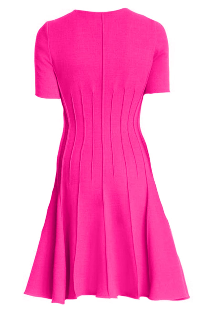 OSCAR DE LA RENTA-Short Sleeve Zip Front Pintuck Dress-CERISE
