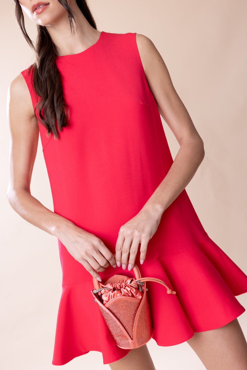 OSCAR DE LA RENTA-Sleeveless Flounce Mini Dress - Cerise-