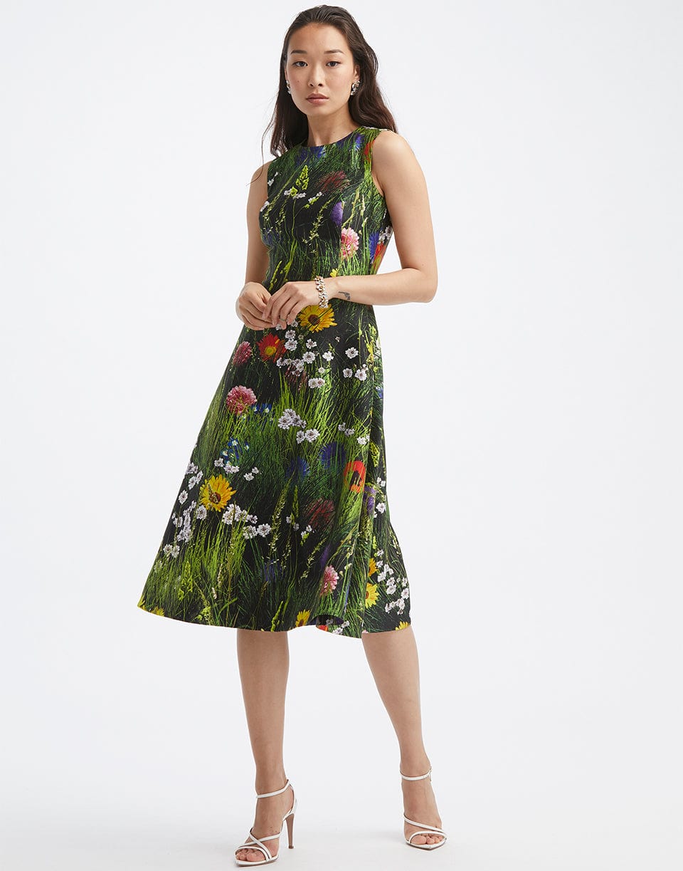 OSCAR DE LA RENTA-Sleeveless Woven Dress-COLVER MULTI