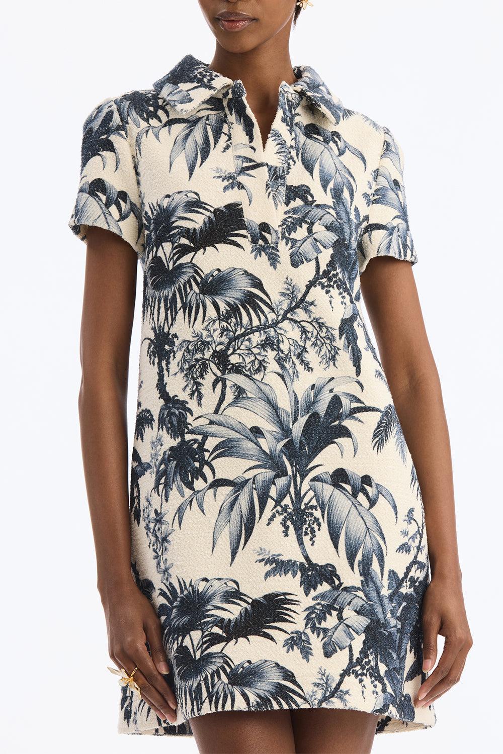 Short Sleeve Palm Leaves Printed Day Dress-COASTAL-4-CLOTHINGDRESSCASUAL-OSCAR DE LA RENTA