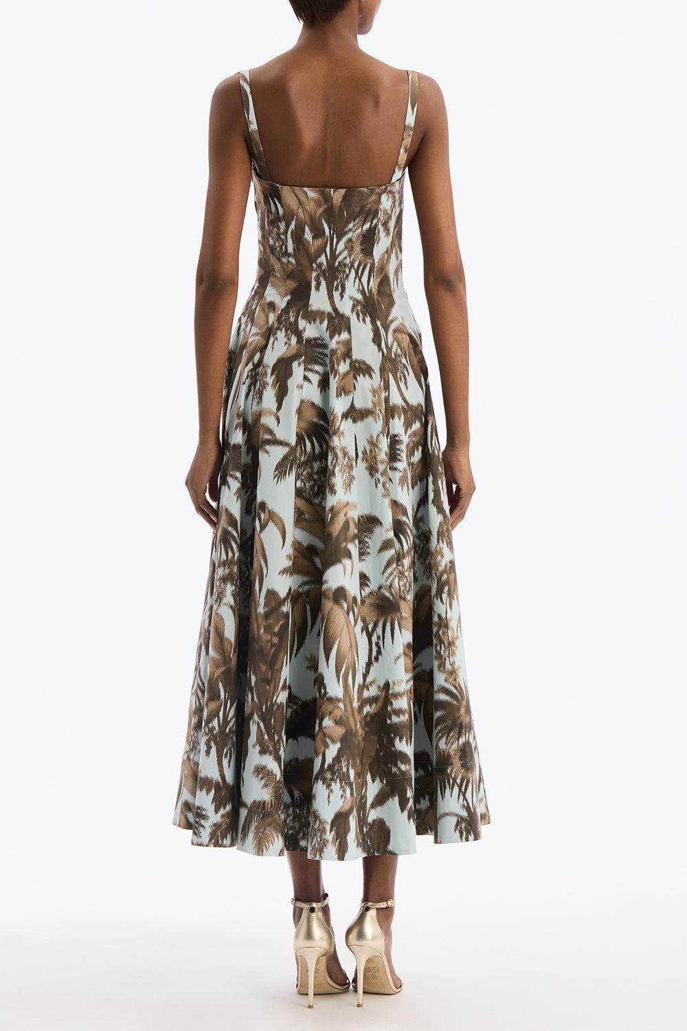 Sleeveless Large Chine Palm Leaves Day Dress-COASTAL-4-CLOTHINGDRESSCASUAL-OSCAR DE LA RENTA