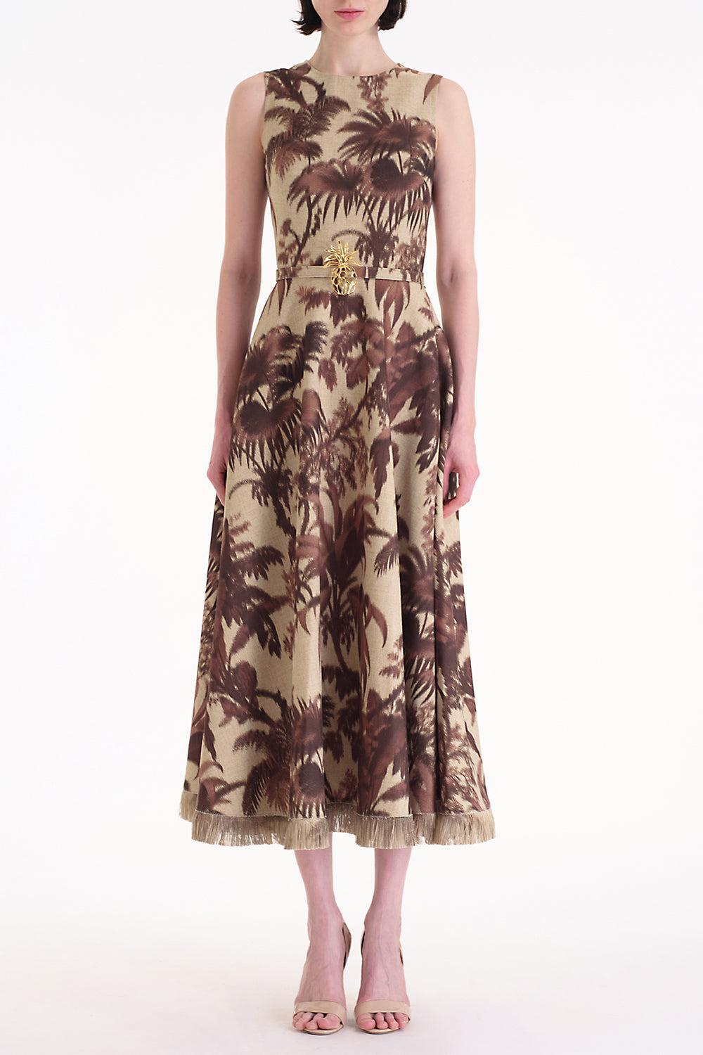Large Chine Palm Leaves Midi Dress-COASTAL-6-CLOTHINGDRESSCASUAL-OSCAR DE LA RENTA
