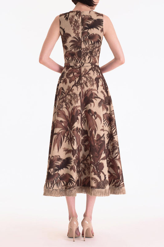 Large Chine Palm Leaves Midi Dress-COASTAL-6-CLOTHINGDRESSCASUAL-OSCAR DE LA RENTA