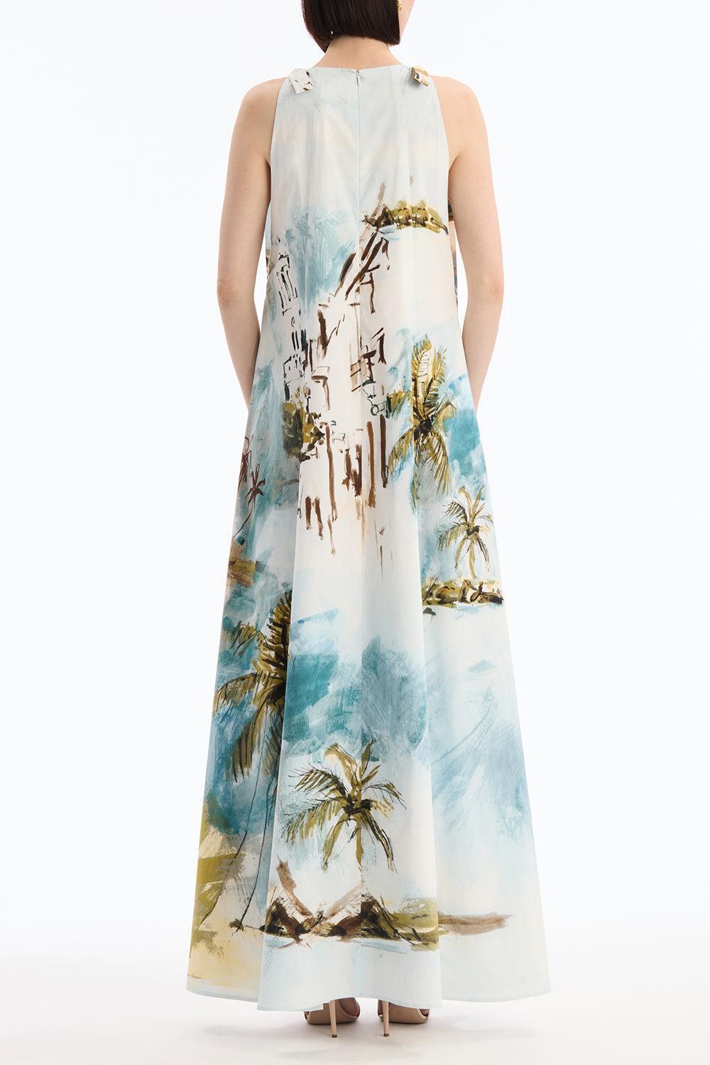 Sleeveless Landscape Long Dress-COASTAL-6-CLOTHINGDRESSCASUAL-OSCAR DE LA RENTA