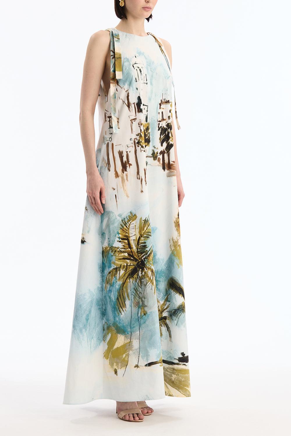 Sleeveless Landscape Long Dress-COASTAL-6-CLOTHINGDRESSCASUAL-OSCAR DE LA RENTA