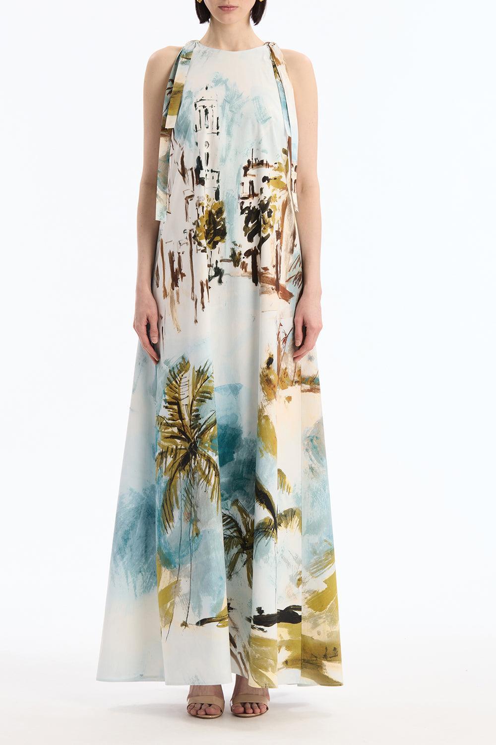 Sleeveless Landscape Long Dress-COASTAL-6-CLOTHINGDRESSCASUAL-OSCAR DE LA RENTA