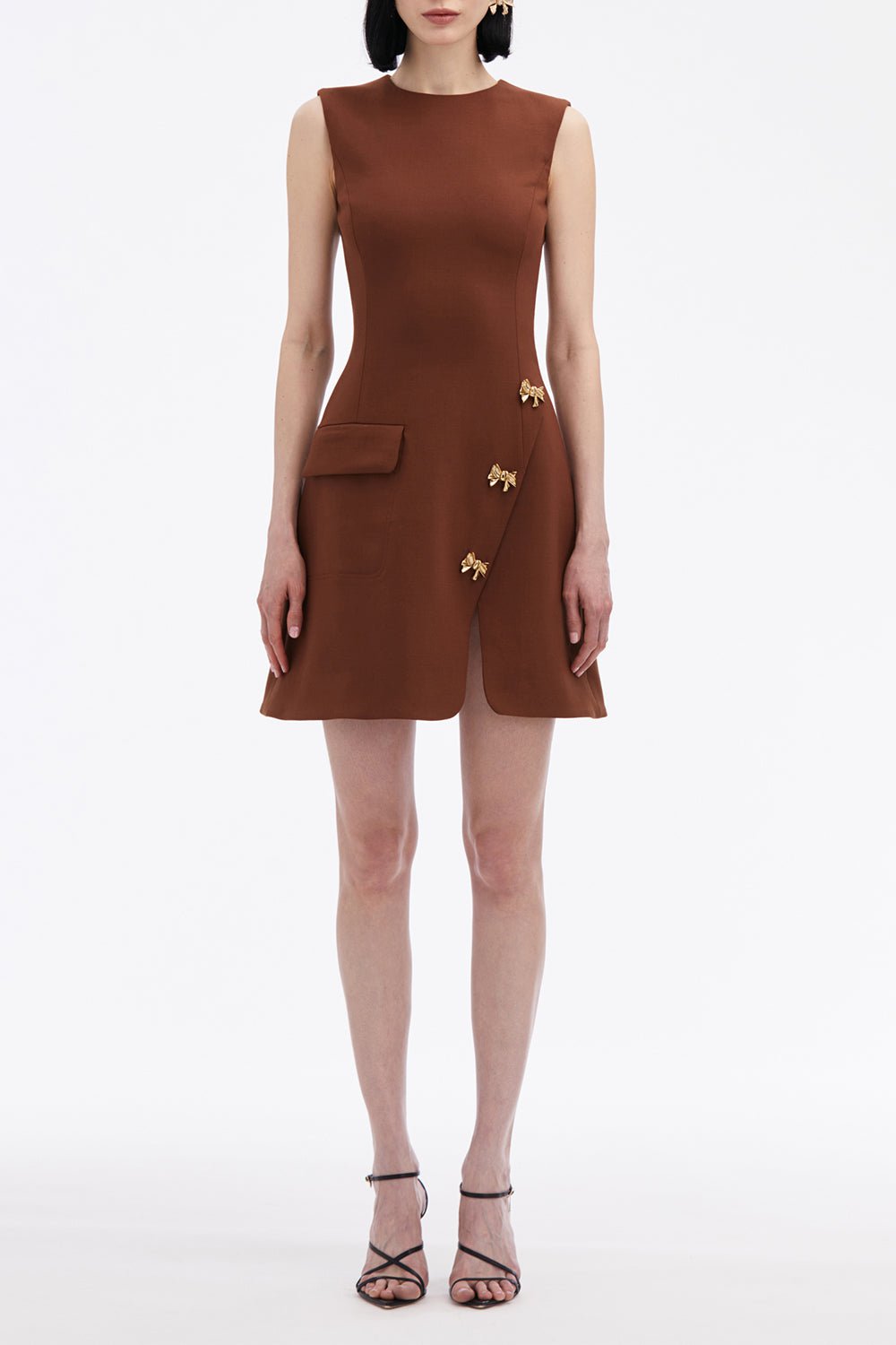 OSCAR DE LA RENTA-Bow Button Split Skirt Dress-
