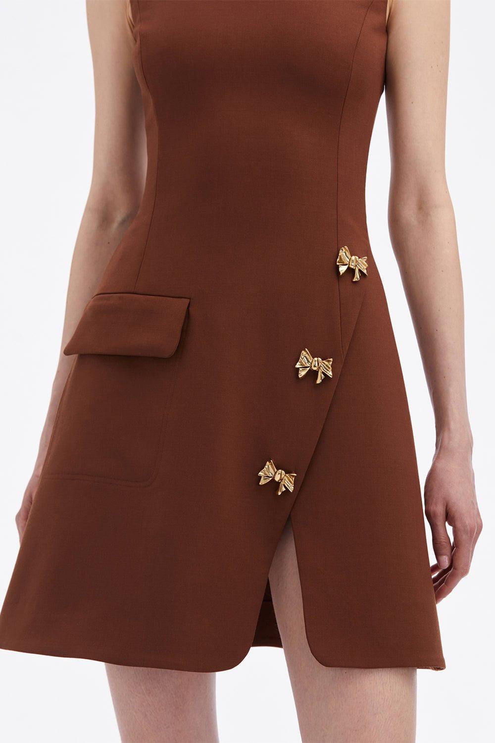 OSCAR DE LA RENTA-Bow Button Split Skirt Dress-