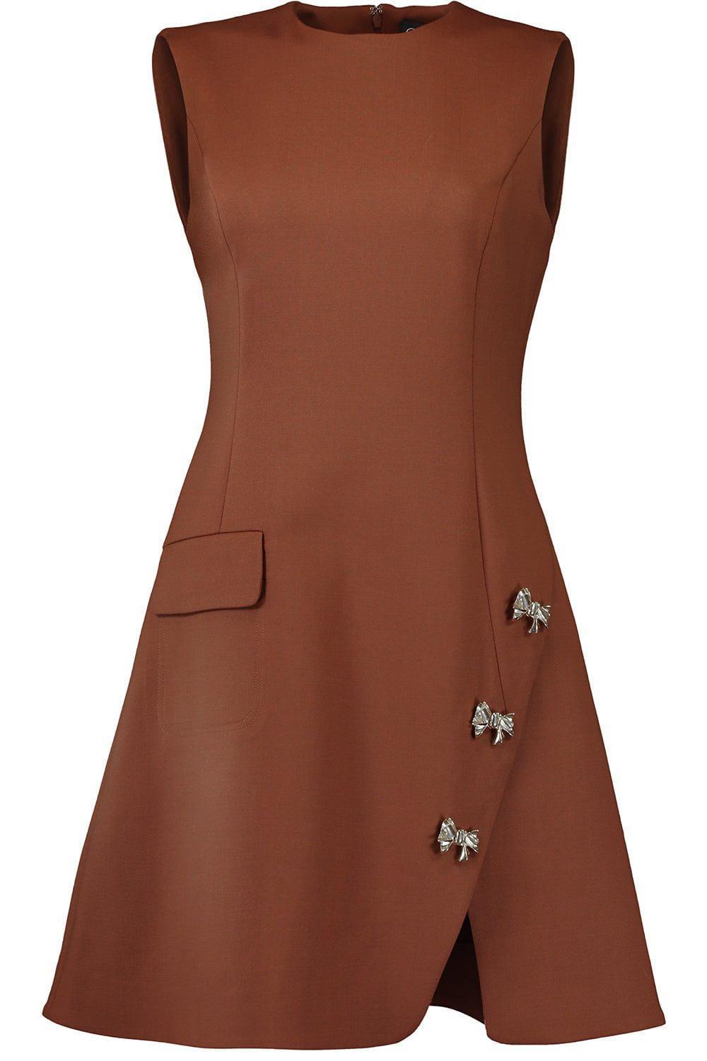 OSCAR DE LA RENTA-Bow Button Split Skirt Dress-