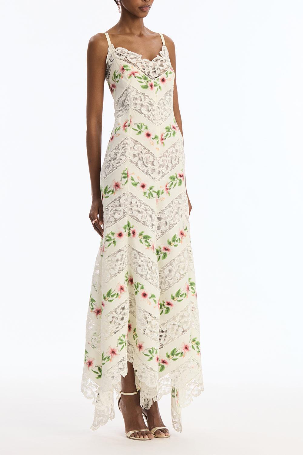 Sleeveless Hibiscus Stripe Day Dress-CREAM-6-CLOTHINGDRESSCASUAL-OSCAR DE LA RENTA