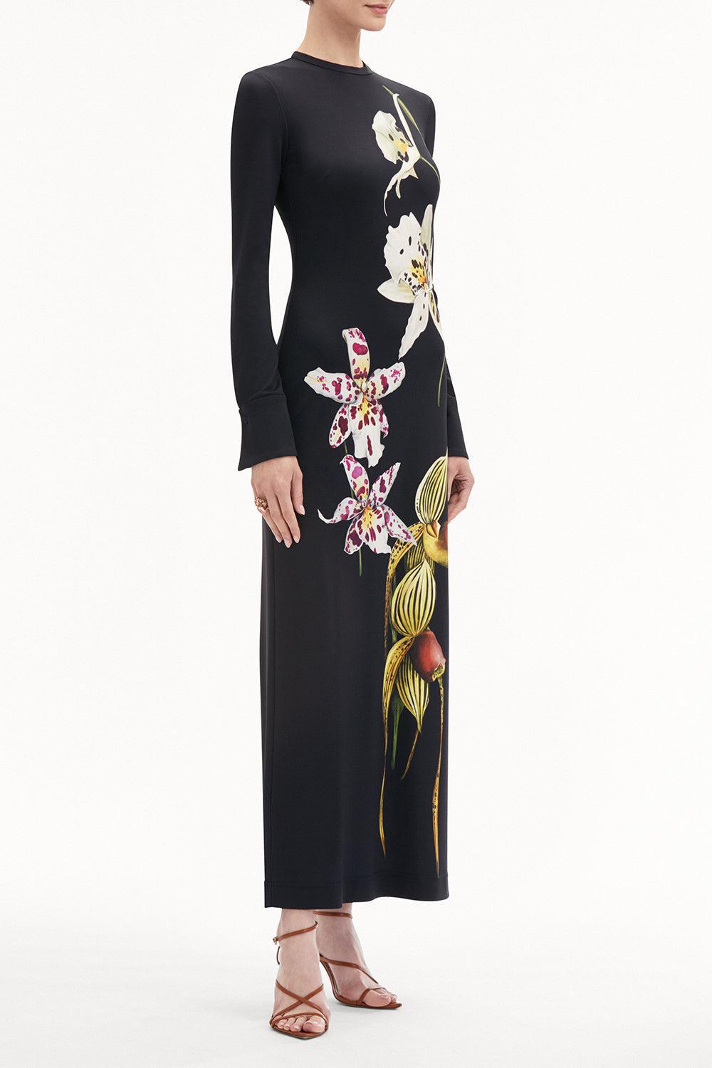 OSCAR DE LA RENTA-Long Sleeve Orchids Dress-
