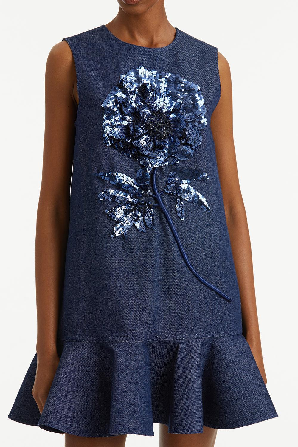 Drop Waist Shift Dress-DARKDENM-6-CLOTHINGDRESSCASUAL-OSCAR DE LA RENTA