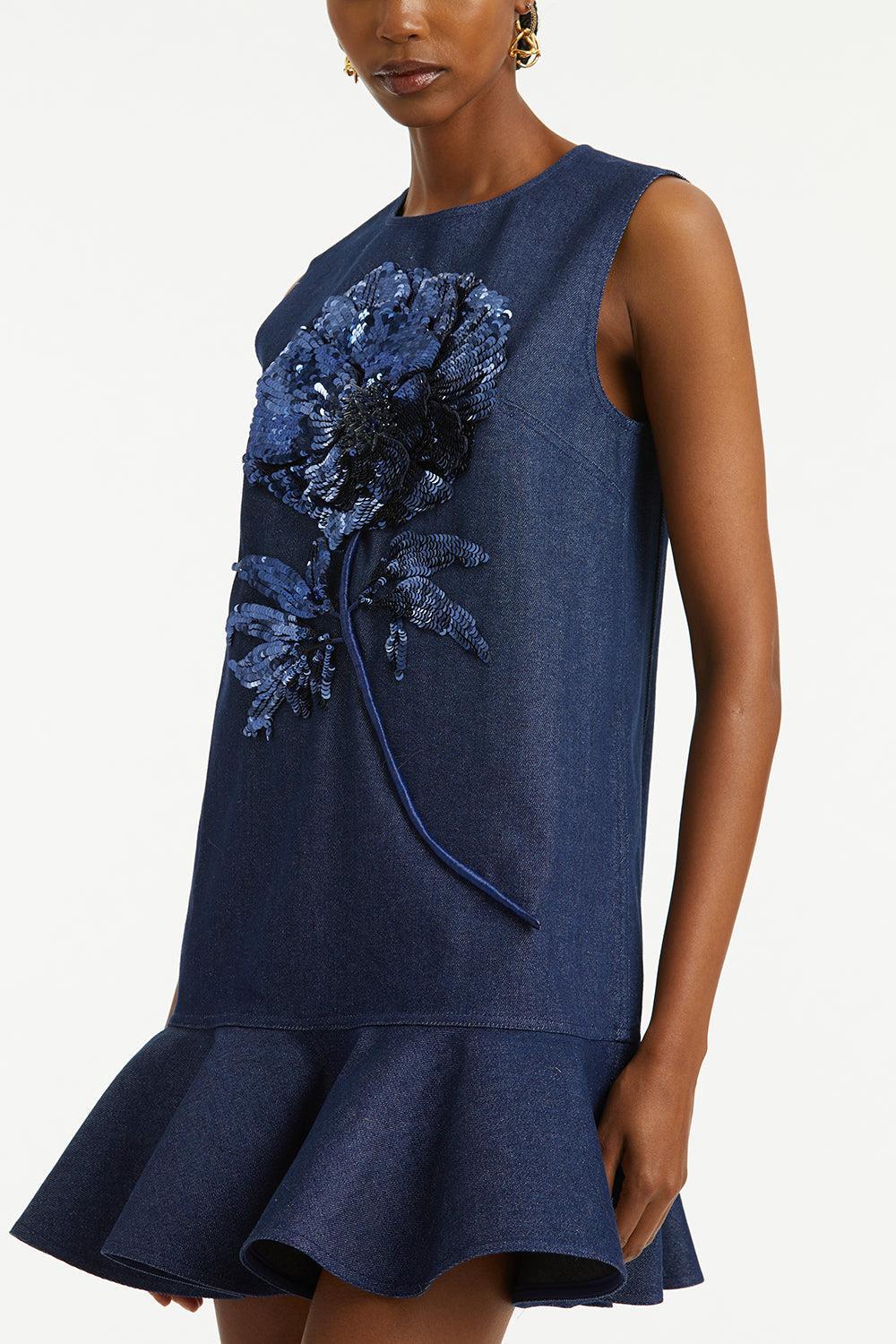 Drop Waist Shift Dress-DARKDENM-6-CLOTHINGDRESSCASUAL-OSCAR DE LA RENTA