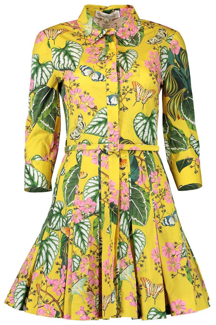 OSCAR DE LA RENTA-Belted Botanical Printed Mini Dress-