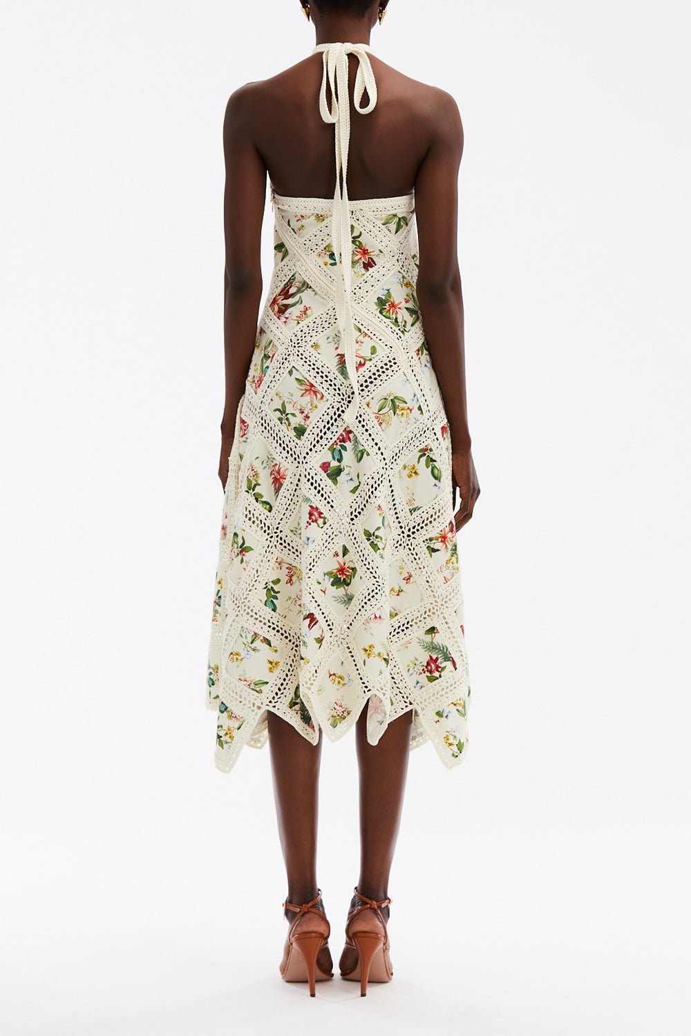 OSCAR DE LA RENTA-Halter Floral Midi Dress-