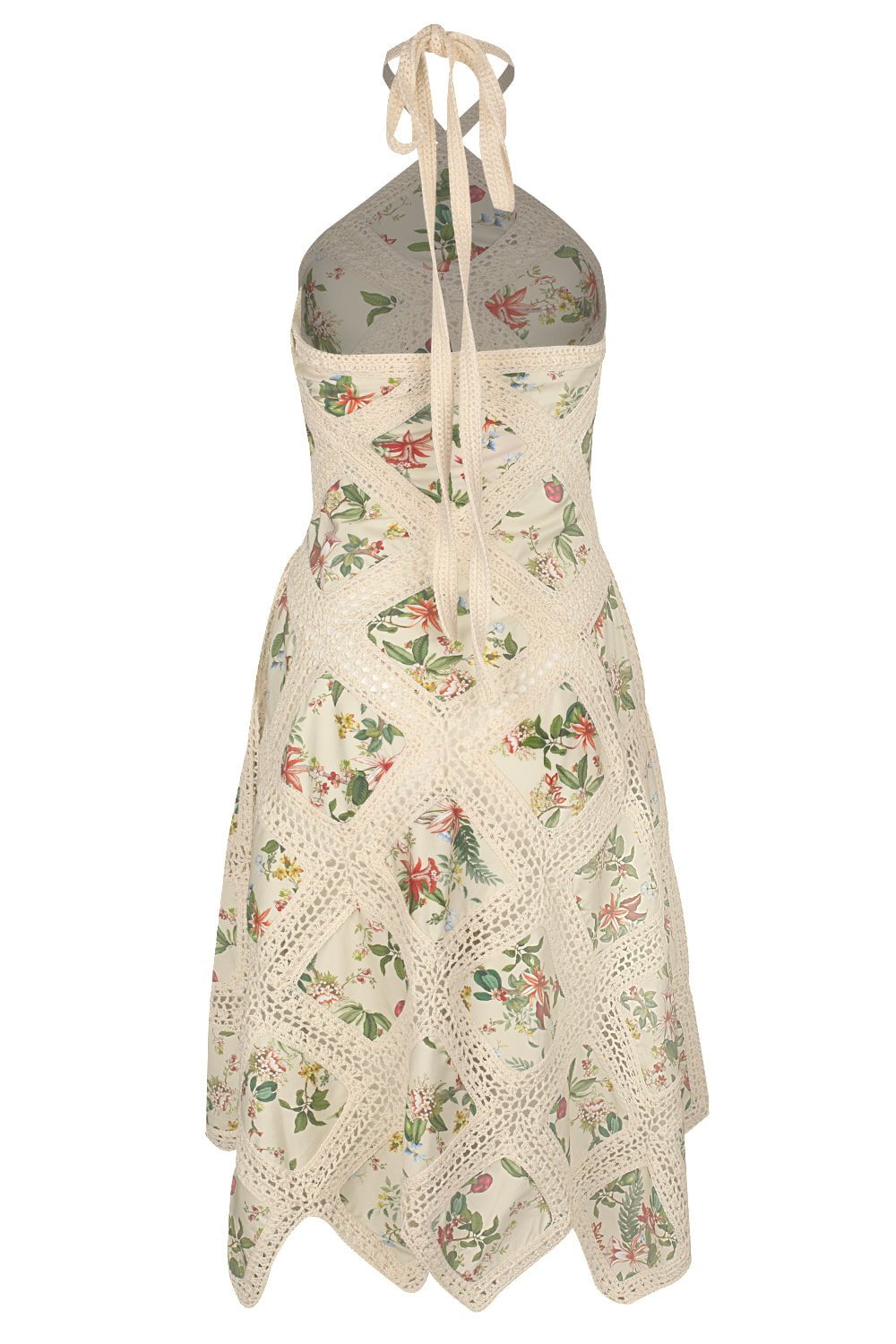 OSCAR DE LA RENTA-Halter Floral Midi Dress-