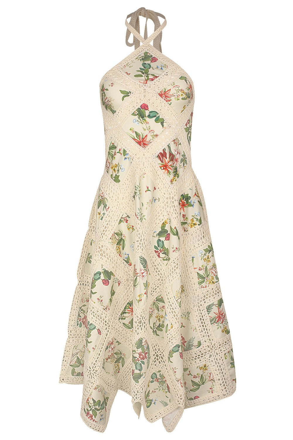 OSCAR DE LA RENTA-Halter Floral Midi Dress-