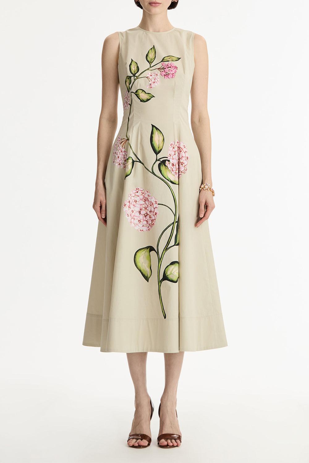 Sleeveless Porcelain Flower Dress-FLORAL-4-CLOTHINGDRESSCASUAL-OSCAR DE LA RENTA