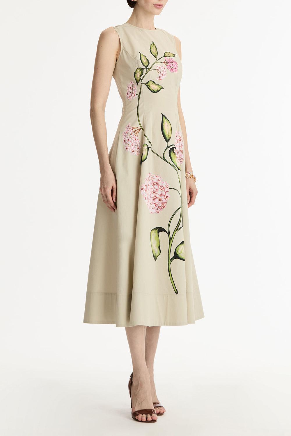 Sleeveless Porcelain Flower Dress-FLORAL-4-CLOTHINGDRESSCASUAL-OSCAR DE LA RENTA