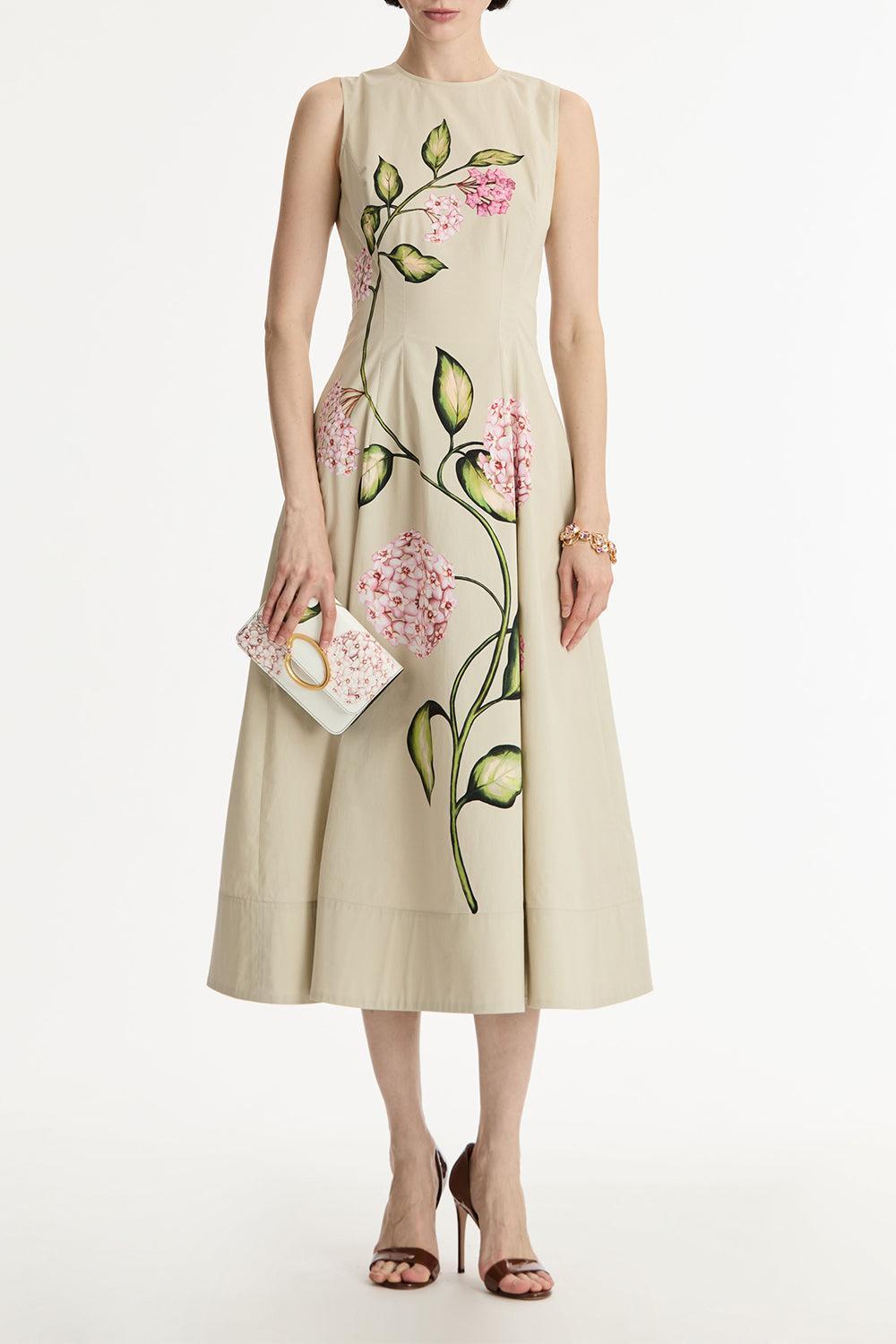 Sleeveless Porcelain Flower Dress-FLORAL-4-CLOTHINGDRESSCASUAL-OSCAR DE LA RENTA