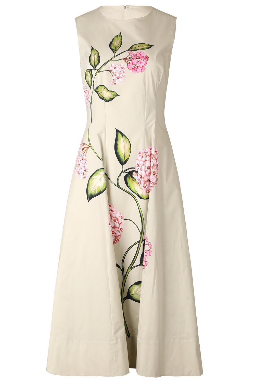 Sleeveless Porcelain Flower Dress-FLORAL-4-CLOTHINGDRESSCASUAL-OSCAR DE LA RENTA