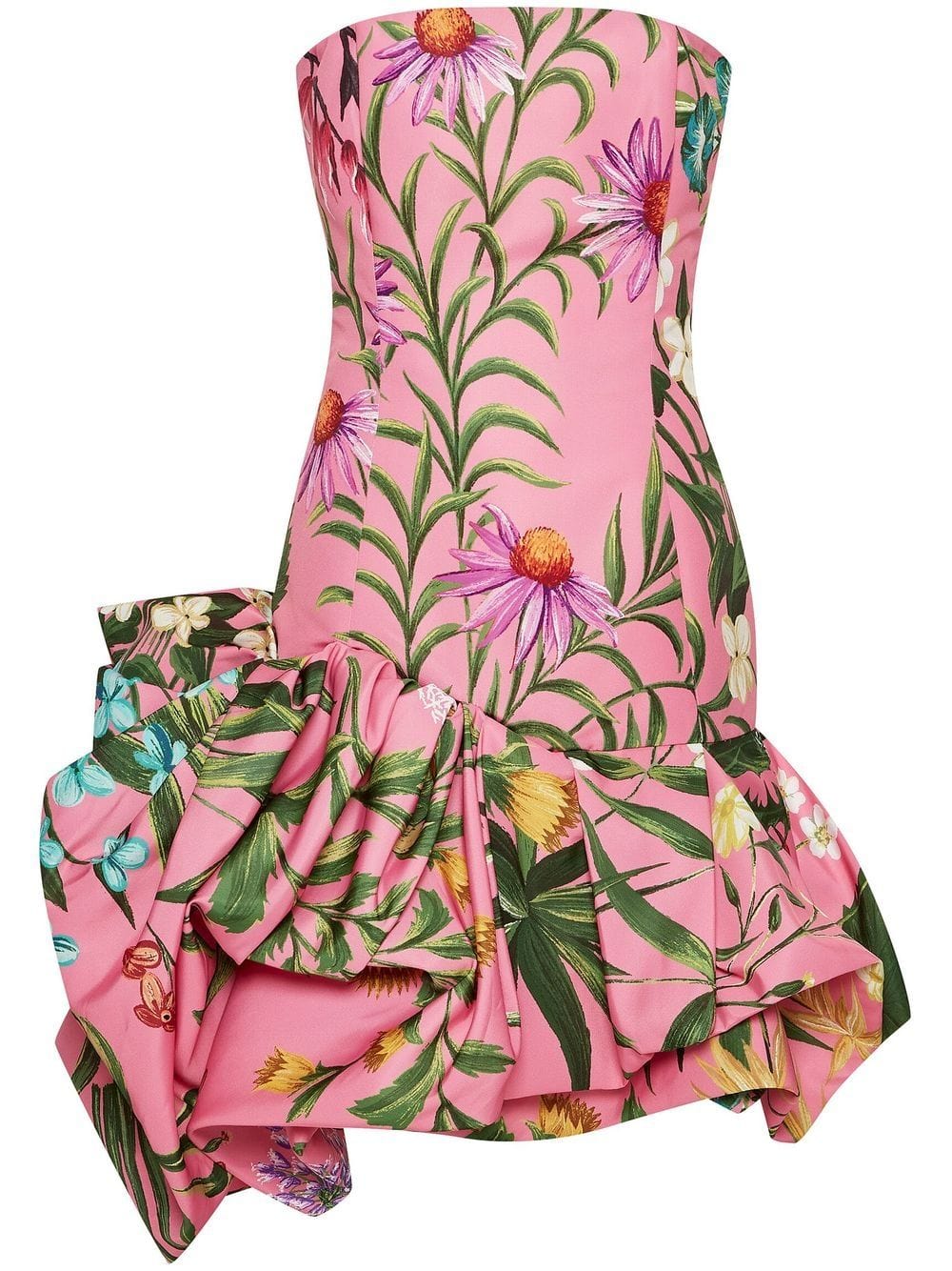 OSCAR DE LA RENTA-Floral Tap Draped Skirt Cocktail Dress-FRCHPINK