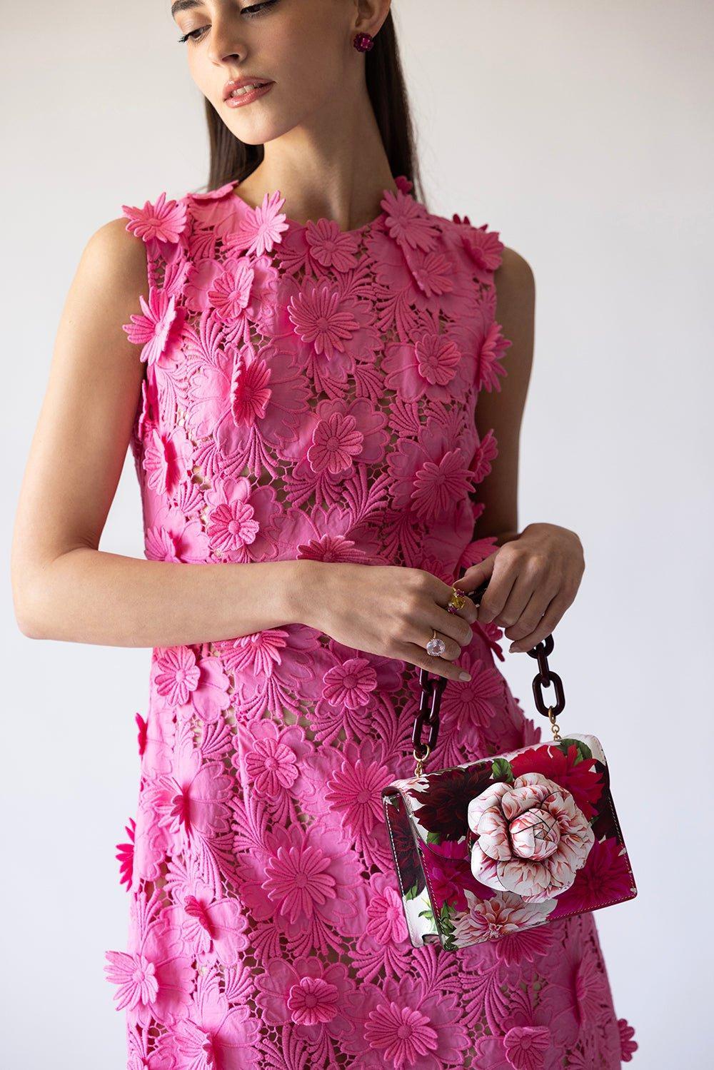 OSCAR DE LA RENTA-Sleeveless Cotton Floral Guipure Dress-