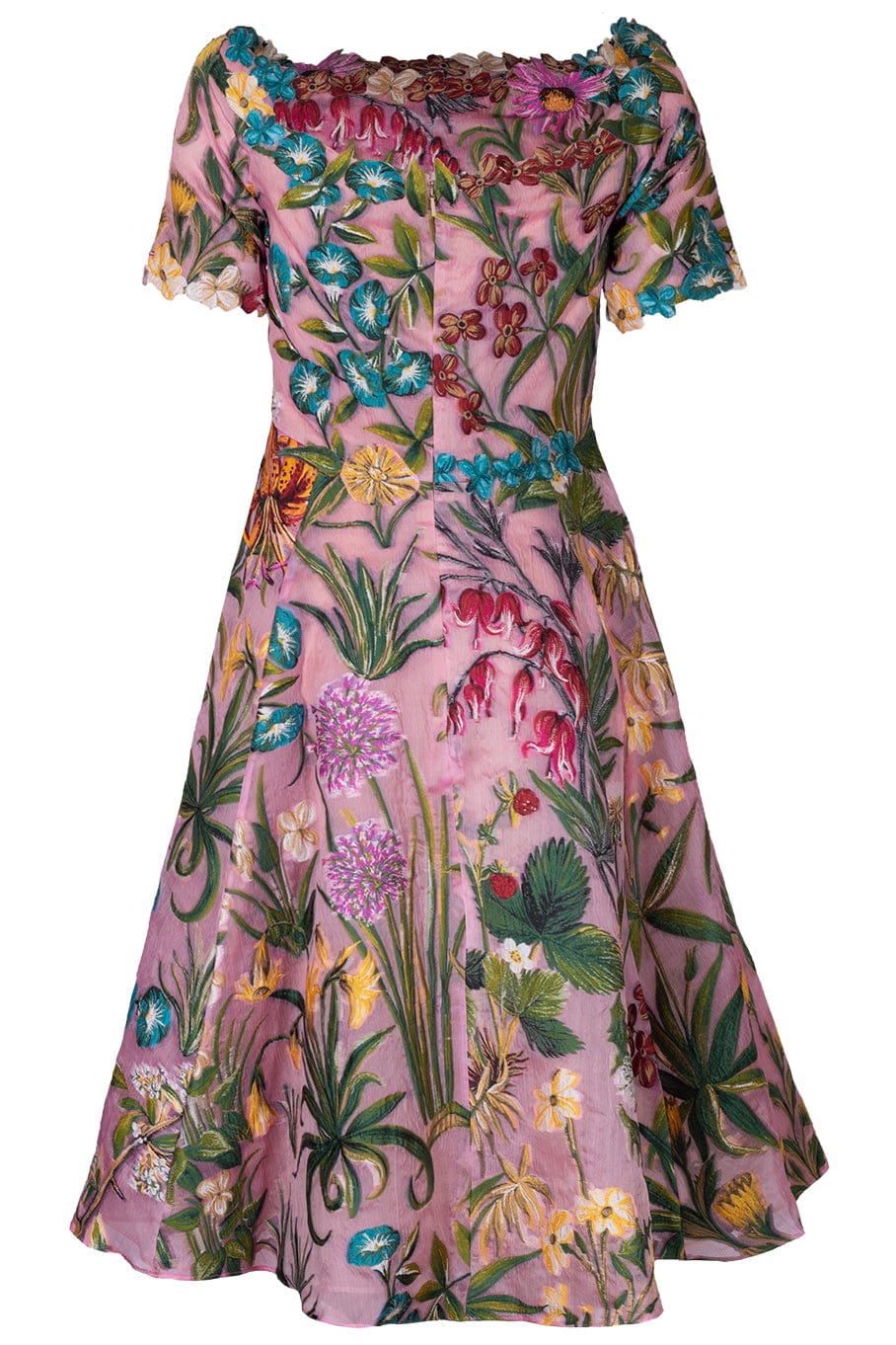 OSCAR DE LA RENTA-Off Shoulder Floral Tap Fil Coupe Dress-