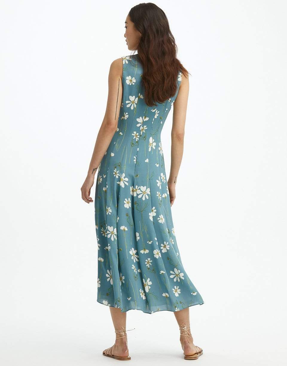 OSCAR DE LA RENTA-Pleated Silk Embroidered Dress-FRENCH BLUE