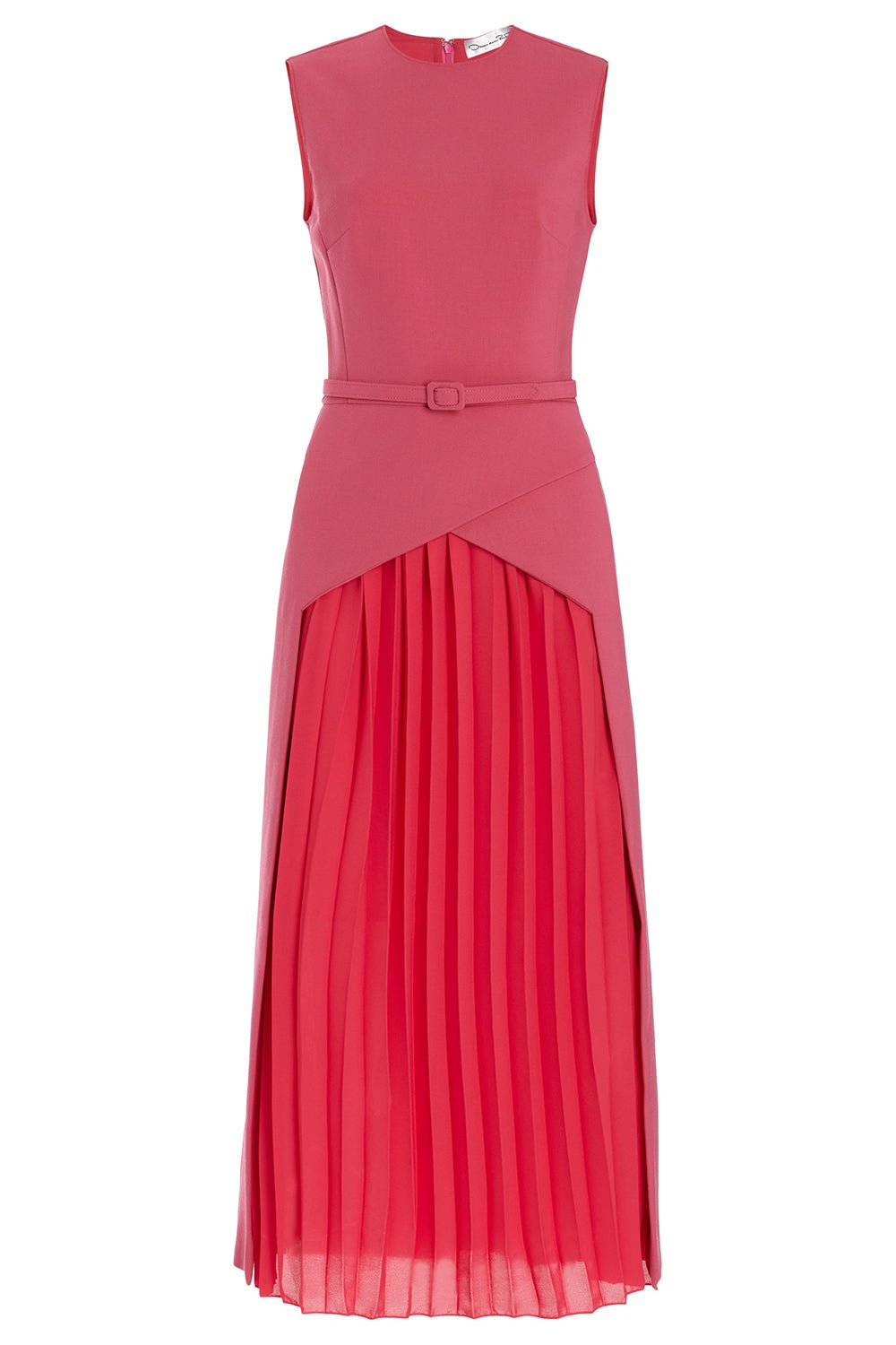 OSCAR DE LA RENTA-Pleated Skirt Stretch Dress - Geranium-GERNIUM