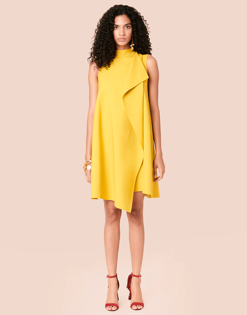 OSCAR DE LA RENTA-High Neck Drape Front Dress-